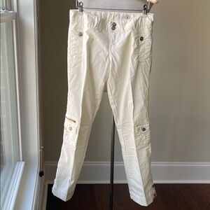 LaRok Ivory Straight Leg Pants with Button Details